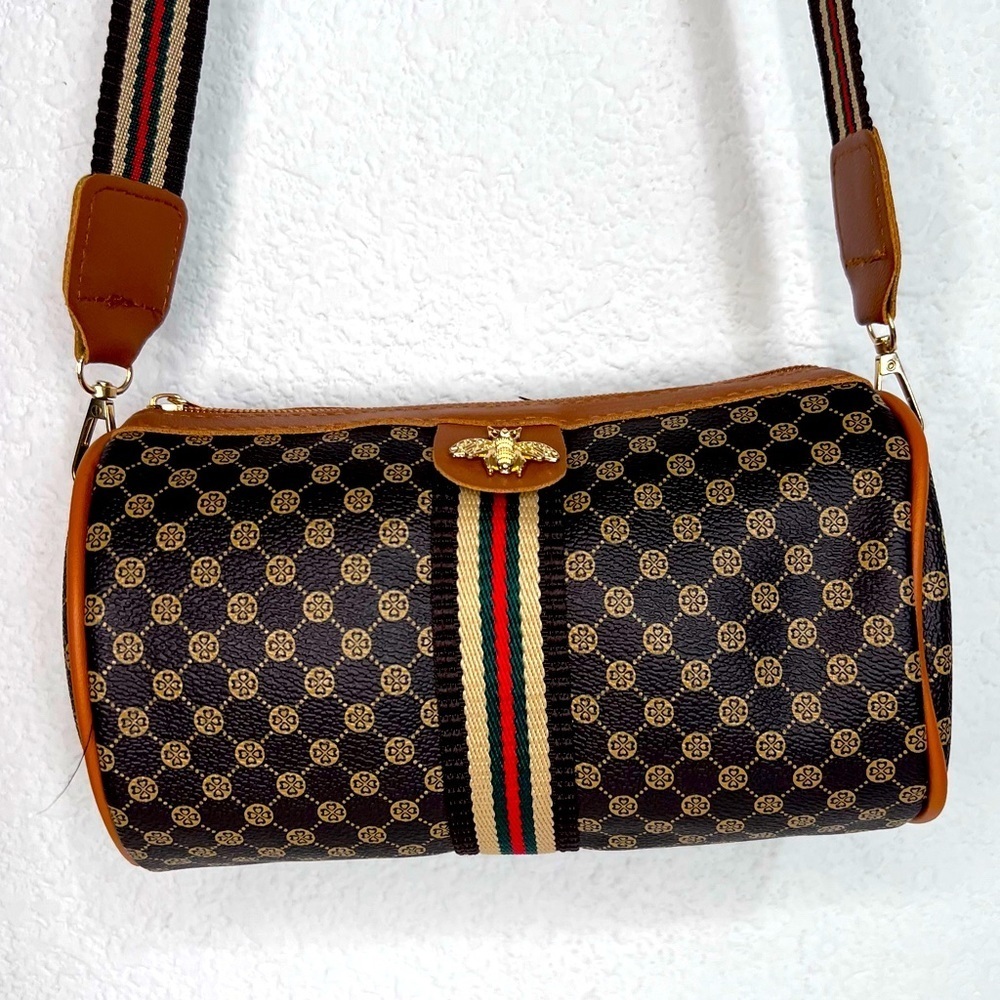 Bumble Bee Brown & Tan Vegan Leather Crossbody with Canvas Strap New - Picture 5 of 15